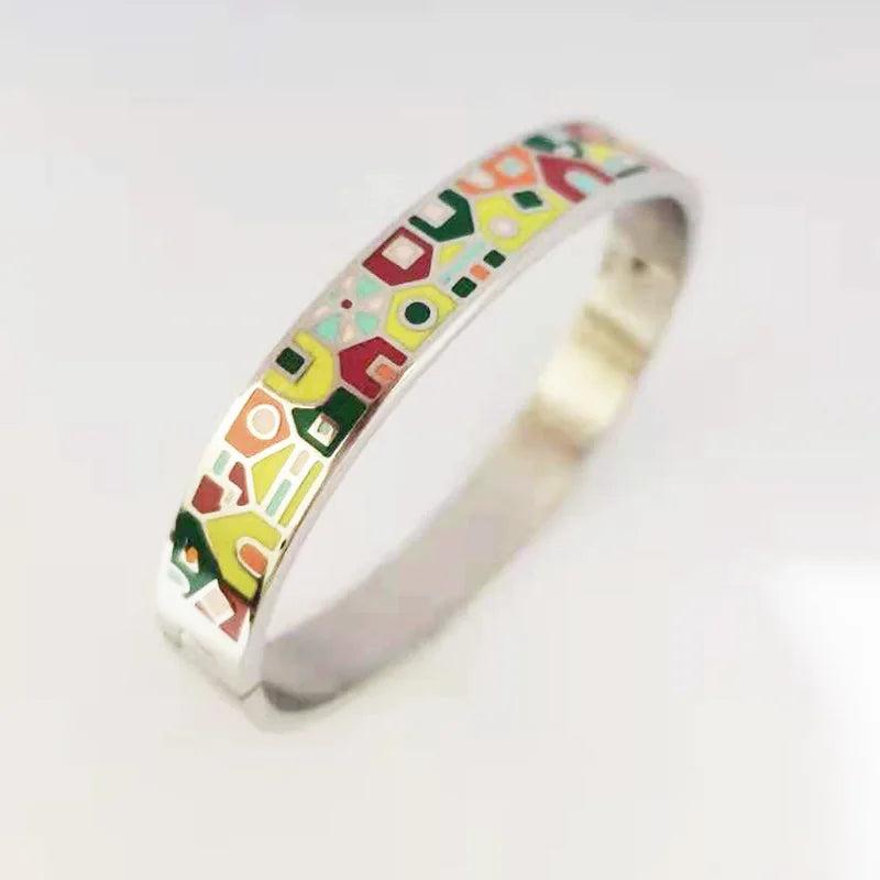 Vintage Enamel Bracelet Bangle Stainless Steel Jewelry