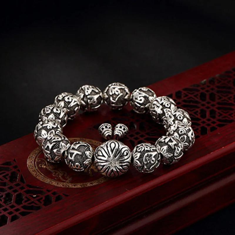 Thai Silver Bead Bracelet Retro Cold Wind Meditation Elastic Rope Jewelry