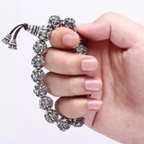 Thai Silver Bead Bracelet Retro Cold Wind Meditation Elastic Rope Jewelry