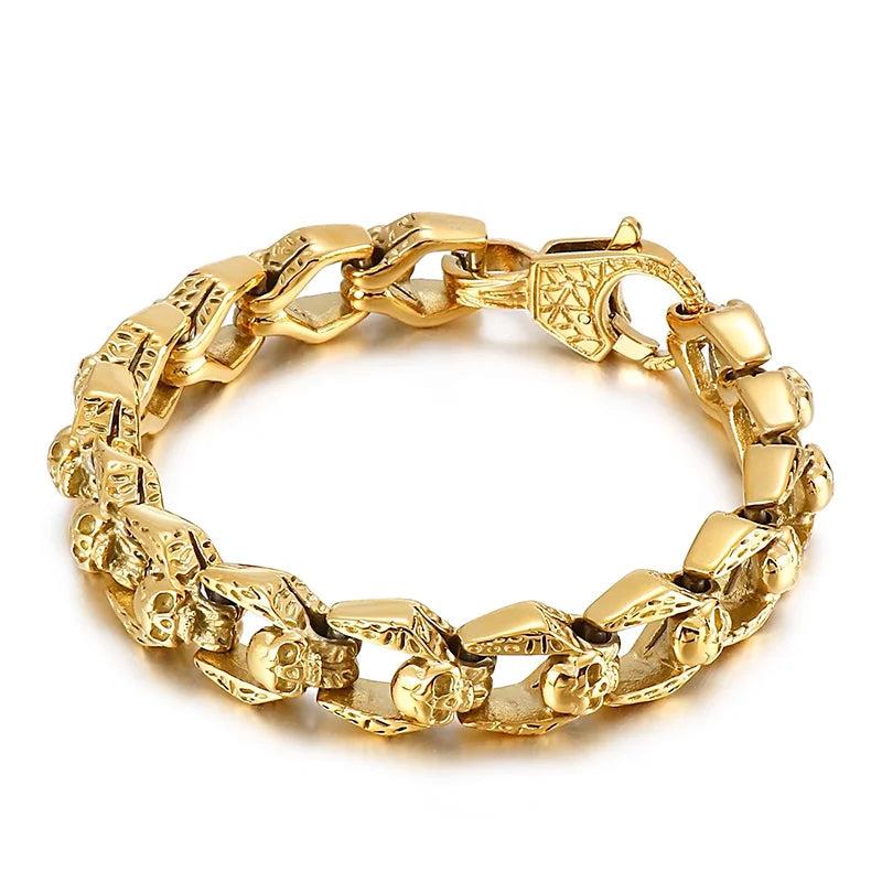 Skull 13mm Combo Bracelet Stainless Steel Men's Jewelry