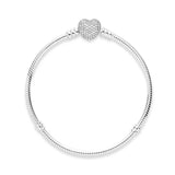 925 Sparkling Heart Clasp Snake Chain Bracelet Silver Jewelry Gift