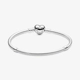 925 Sparkling Heart Clasp Snake Chain Bracelet Silver Jewelry Gift