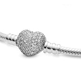 925 Sparkling Heart Clasp Snake Chain Bracelet Silver Jewelry Gift