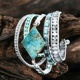 Natural Stone Leather Bracelet Women 5 Layers Wrap Bracelet