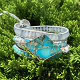 Natural Stone Leather Bracelet Women 5 Layers Wrap Bracelet