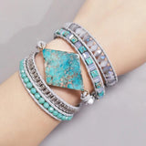 Natural Stone Leather Bracelet Women 5 Layers Wrap Bracelet
