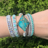 Natural Stone Leather Bracelet Women 5 Layers Wrap Bracelet