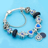 925 Sterling Silver Crystal Beads Stars Pendant Bracelet