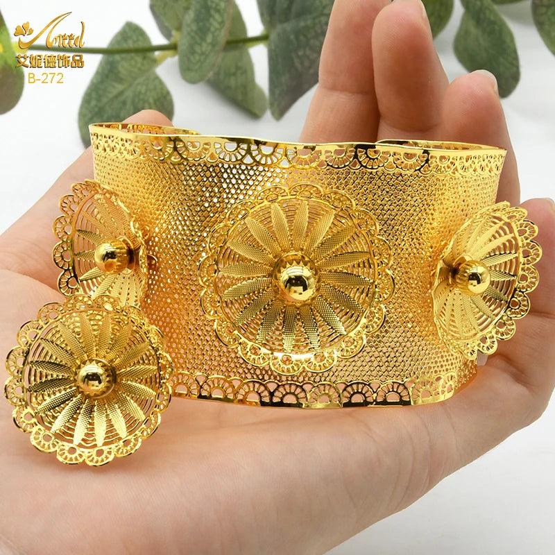 Indian Plated Bangles With Ring For Women Arabic Dubai Charm Bracelet