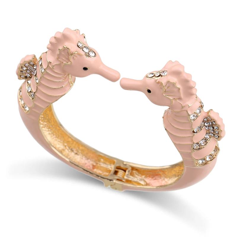 Sea Horse Cuff Bracelet Enamel Plated Bangle for Women Girls