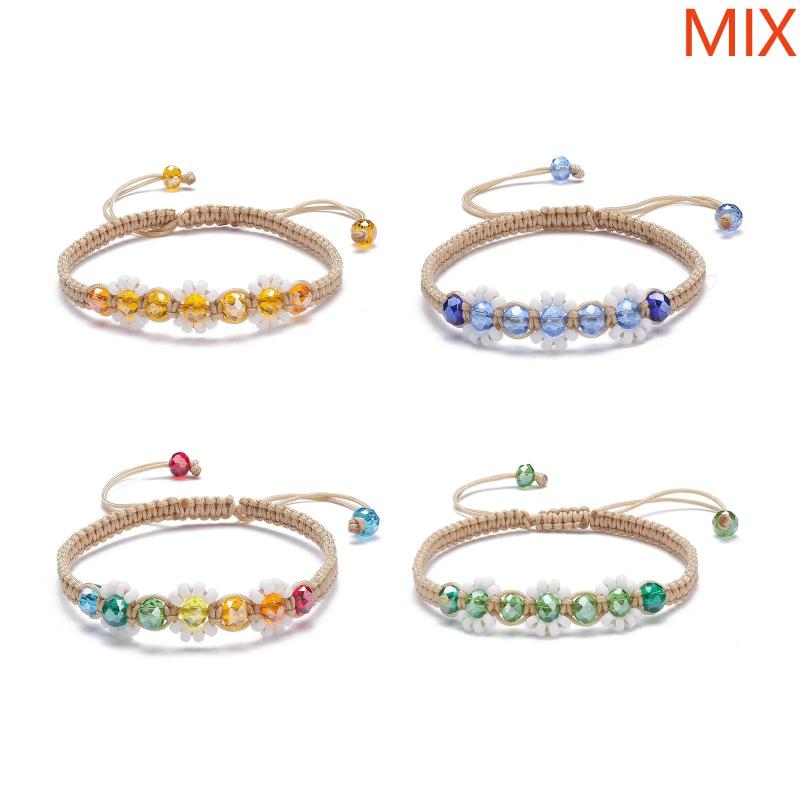 Kissitty Bling Glass Beads Adjustable Bracelets Flower Braided Bead Bracelets