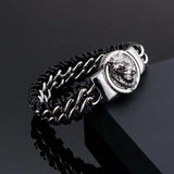 Antique Teen Wolf Head Charm Bracelet Stainless Steel Leather Men's Bangle