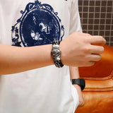 Antique Teen Wolf Head Charm Bracelet Stainless Steel Leather Men's Bangle