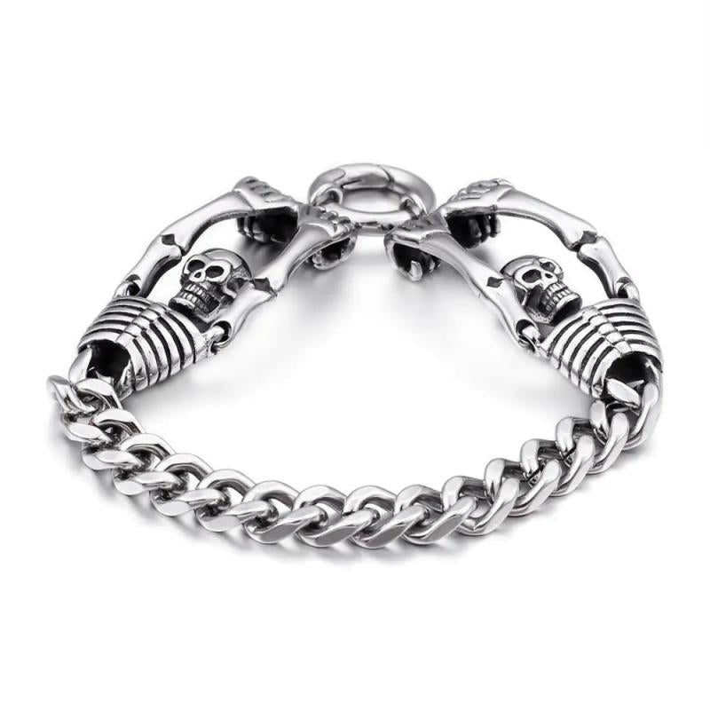 Fongten Retro Skull Bracelet Men Stainless Steel Halloween Gift