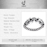 Fongten Retro Skull Bracelet Men Stainless Steel Halloween Gift
