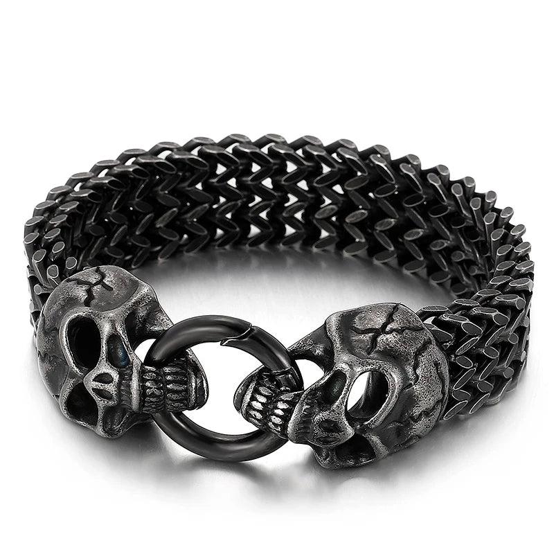 Retro Matte Wolf Skull Head Men Bracelet Wide Link Chain Stainless Steel