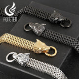 Retro Matte Wolf Skull Head Men Bracelet Wide Link Chain Stainless Steel