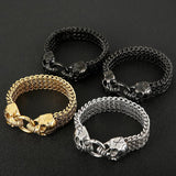 Retro Matte Wolf Skull Head Men Bracelet Wide Link Chain Stainless Steel