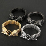 Retro Matte Wolf Skull Head Men Bracelet Wide Link Chain Stainless Steel