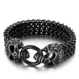 Retro Matte Wolf Skull Head Men Bracelet Wide Link Chain Stainless Steel