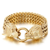 Retro Matte Wolf Skull Head Men Bracelet Wide Link Chain Stainless Steel