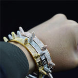 Hip Hop Iced Out Bling CZ Rose Silver Bracelets