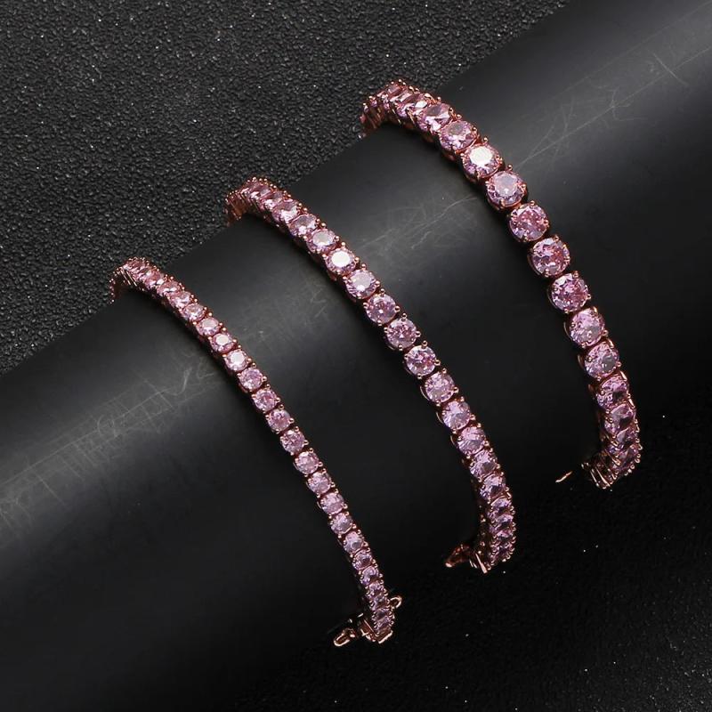 Pink AAA+ CZ Tennis Bracelet Iced Out 1 Row CZ Charms Bracelet