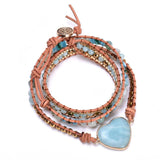 Natural Stone Beaded Braided Leather Wrap Bracelet