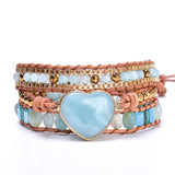Natural Stone Beaded Braided Leather Wrap Bracelet