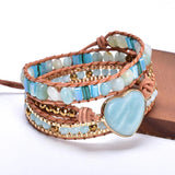 Natural Stone Beaded Braided Leather Wrap Bracelet