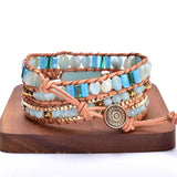 Natural Stone Beaded Braided Leather Wrap Bracelet