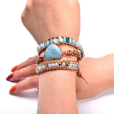 Natural Stone Beaded Braided Leather Wrap Bracelet