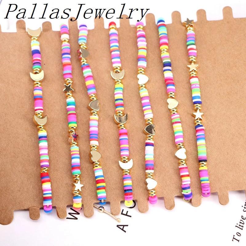Bohemian Heishi Bracelet Set with Heart Moon Star Beads