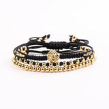 Stainless Steel Lion Charm Braided Macrame Adjustable Bracelet Set
