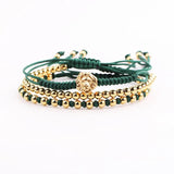 Stainless Steel Lion Charm Braided Macrame Adjustable Bracelet Set