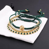Stainless Steel Lion Charm Braided Macrame Adjustable Bracelet Set