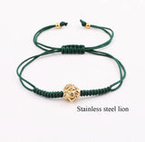 Stainless Steel Lion Charm Braided Macrame Adjustable Bracelet Set