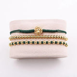 Stainless Steel Lion Charm Braided Macrame Adjustable Bracelet Set