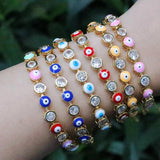 5Pcs Round CZ Bracelets, Colorful Enamel Beaded, Adjustable, Popular Jewelry