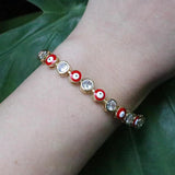 5Pcs Round CZ Bracelets, Colorful Enamel Beaded, Adjustable, Popular Jewelry