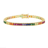Rainbow CZ Bar Bracelet for Girls Geometric Minimal Jewelry
