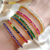 Rainbow CZ Bar Bracelet for Girls Geometric Minimal Jewelry