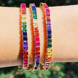 Rainbow CZ Bar Bracelet for Girls Geometric Minimal Jewelry