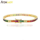 Rainbow CZ Bar Bracelet for Girls Geometric Minimal Jewelry