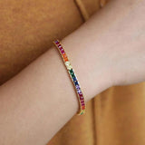 Rainbow CZ Bar Bracelet for Girls Geometric Minimal Jewelry