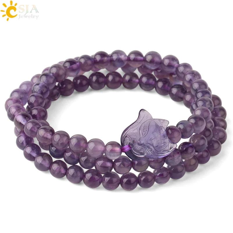 CSJA Purple Crystal Wrap Bracelet Amethyst Fox Charms Bangle