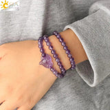 CSJA Purple Crystal Wrap Bracelet Amethyst Fox Charms Bangle