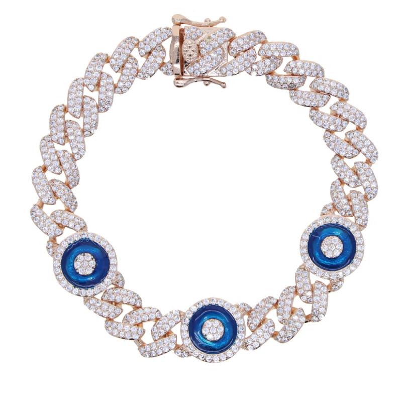 9mm Iced Out Cuban CZ Evil Eye Bracelet