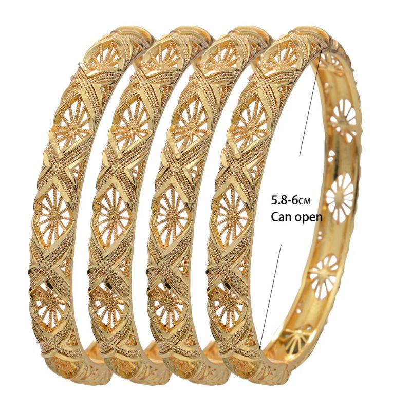 4Pcs Plated Bangle For Women Dubai Bride Wedding Ethiopian Bracelet