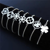 12 Pieces Stainless Steel 4 Leaves Lucky Clover Bracelet Mix Styles